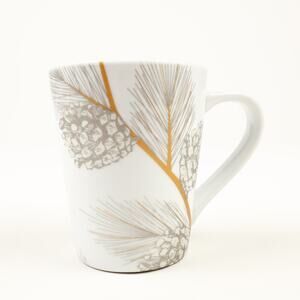 St. Nicholas Square Pine Boughs & Cones Christmas 12oz Coffee Mug Silver Gold